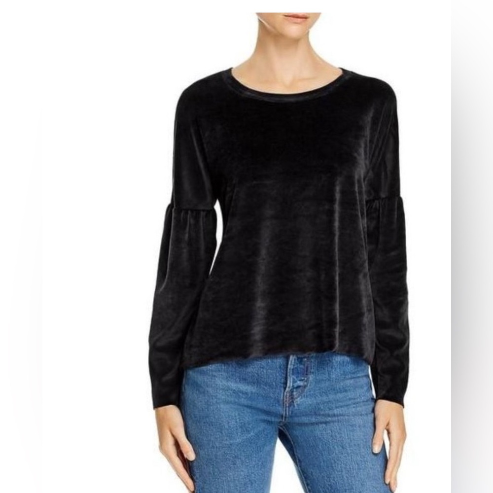 Goldie Velour Puff Sleeve Sweatshirt Top Black Charcoal Size XS
